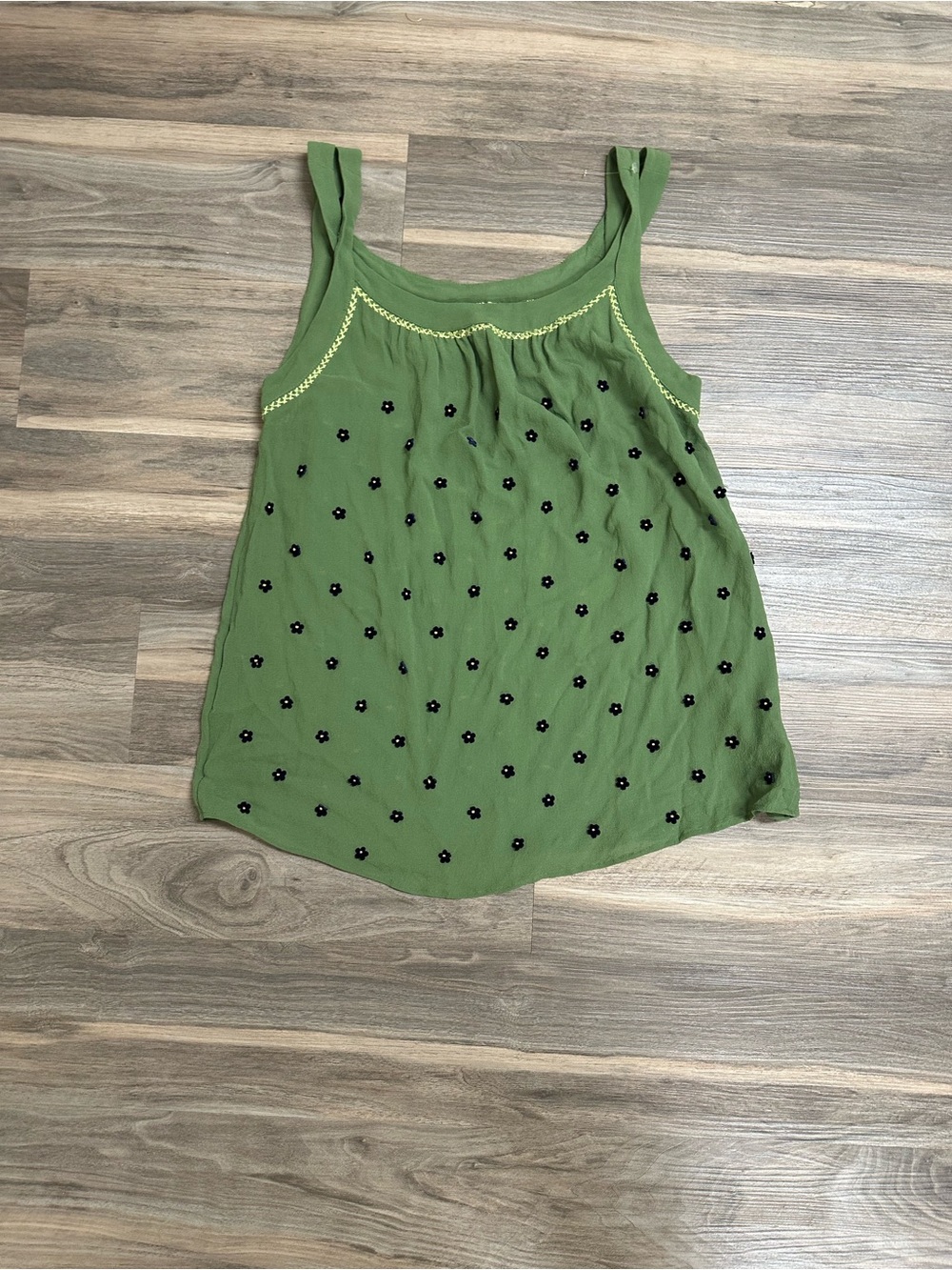 Anthropologie Green Silk Embroidered Tank Top